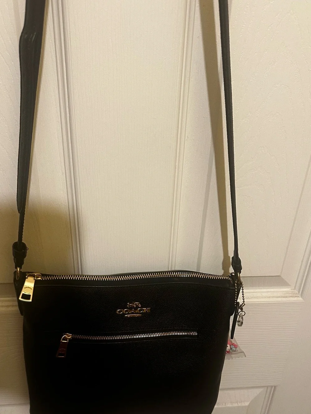 Coach Mini Rowan Black Leather File Crossbody with Gold Hardware